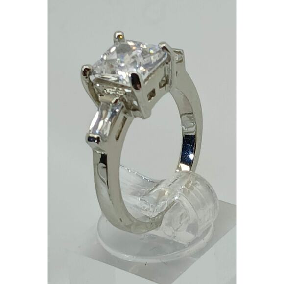 3.5 CT Vintage Princess Cut CZ Engagement Ring Silver Tone White Gold GP Size 8 - Picture 4 of 9